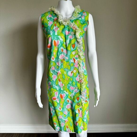 Vintage 1960’s Psychedelic Dress With Ruffle Details - Picture 2 of 5